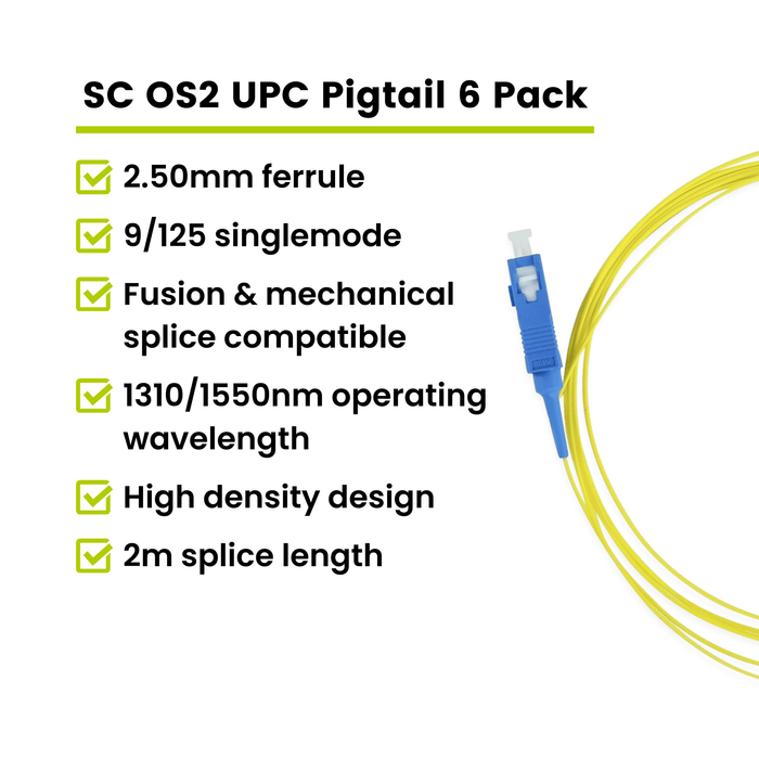 SC UPC Simplex Fiber Pigtail OS2 | SM LSZH - 6 PACK