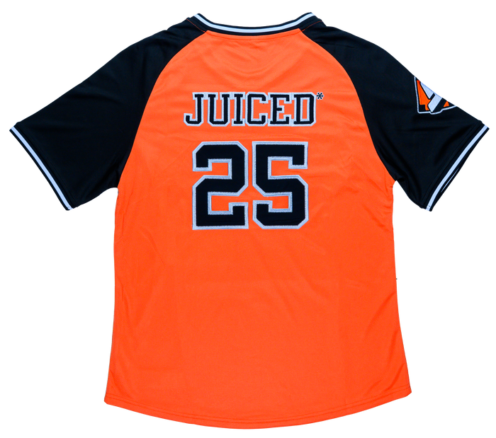 Sluggers orange black baseball jersey back