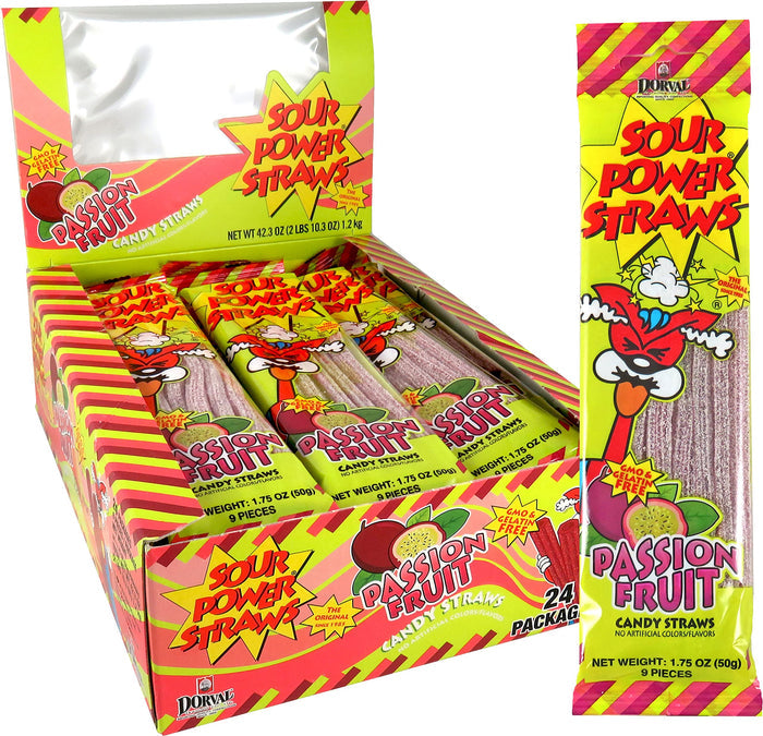 Sour Power Candy Straws, Passion Fruit, 1.75 oz (Pack of 24) - My Store wholesale supplier A1 main