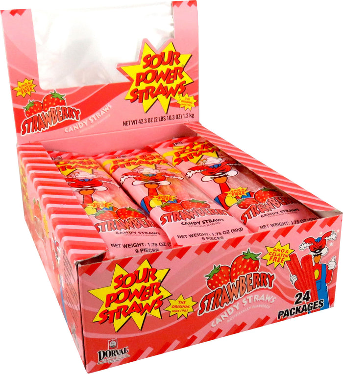 Sour Power Candy Straws, Strawberry, 1.75 oz (Pack of 24) - My Store wholesale supplier A1 main