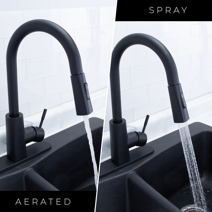 Tehila High-Arc Pull-Down Kitchen Faucet in Matte Black