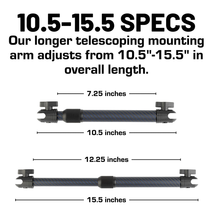Telescoping Matte Color Carbon Fiber Mounting Arms with 20mm Connector Ends