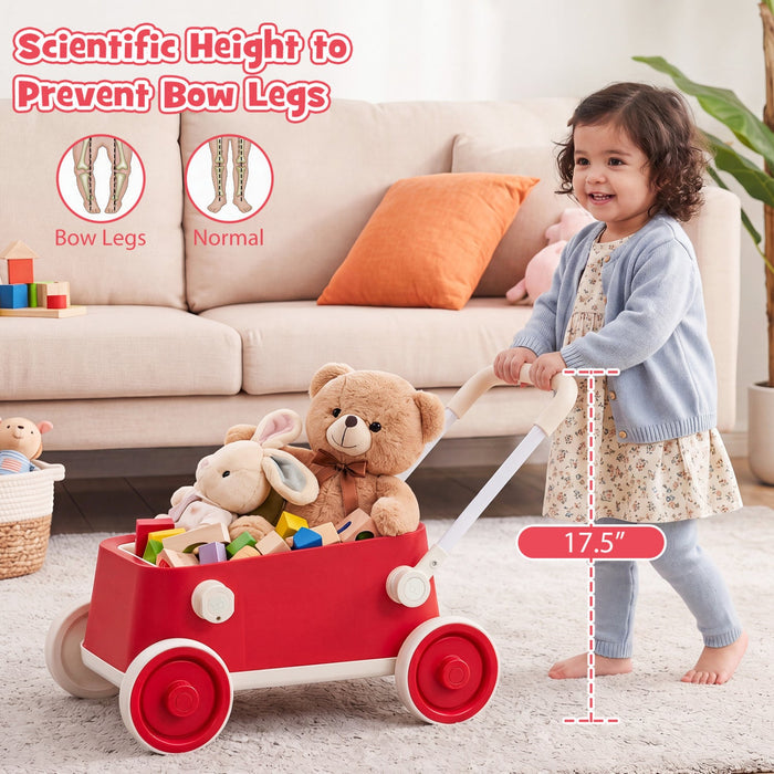 Toddler Push Walker with Storage Basket & Foldable Handle