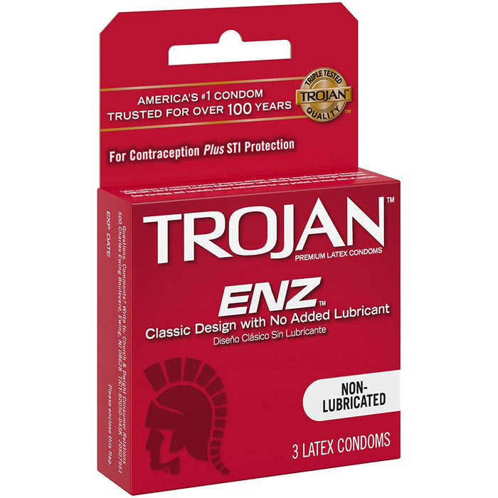 Trojan ENZ Lubricated Latex Condoms 3-Pack, 6 Per Box | Wholesale Case of 8 - Family Planning TROJAN wholesale supplier A1 main