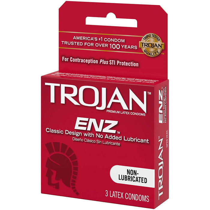 Trojan ENZ Lubricated Latex Condoms 3-Pack, 6 Per Box | Wholesale Case of 8 - Family Planning TROJAN wholesale supplier A1 main