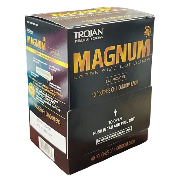 Trojan Magnum Large Size Condoms – Lubricated Premium Latex – 40 Single-Use Pouches for Enhanced Comfort & Protection - Personal Care Magnum wholesale supplier A1 main