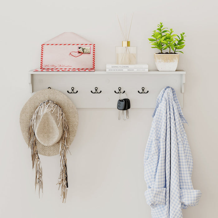 Wooden Wall Coat Rack with Shelf & 6 Hooks